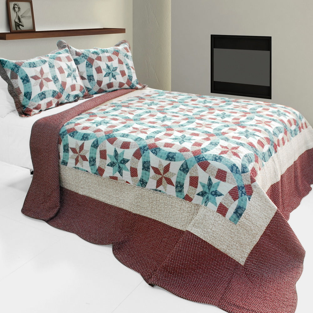 [Falling?Snow] 3PC Cotton Vermicelli-Quilted Printed Quilt Set (Full/Queen Size)