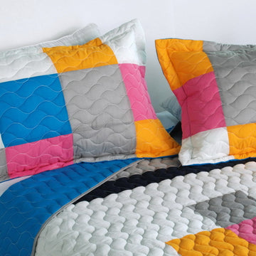 [Pure Heaven] 3PC Vermicelli-Quilted Patchwork Quilt Set (Full/Queen Size)
