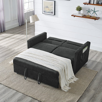 Loveseats Sofa Bed with Pull-out Bed,Adjsutable Back and Two Arm Pocket,Black (54.5