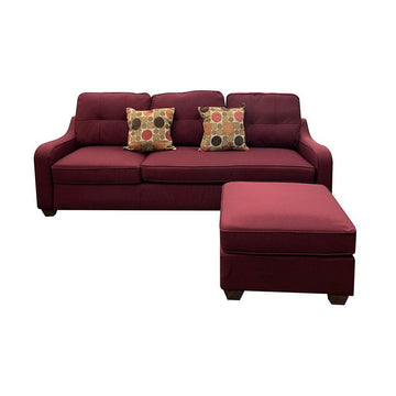 Sectional Sofa & 2 Pillows in Red Linen