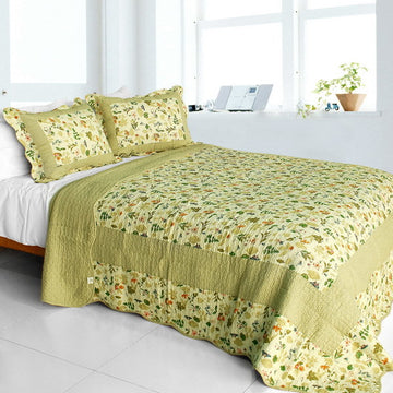 [Fantasia Original] Cotton 3PC Vermicelli-Quilted Patchwork Quilt Set (Full/Queen Size)