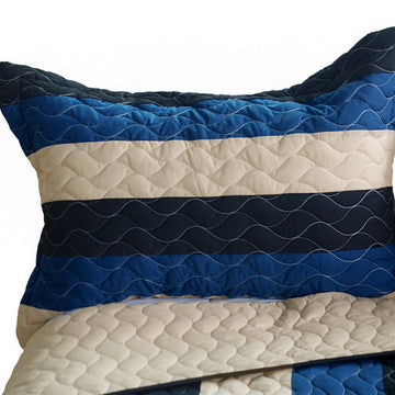 [Sea Waves] 3PC Vermicelli-Quilted Patchwork Quilt Set (Full/Queen Size)