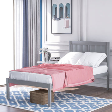 Twin Size Wood Platform Bed With Headboard