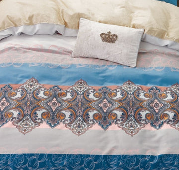 Hannah Blue Damask 100% Cotton 3 pcs Comforter Set