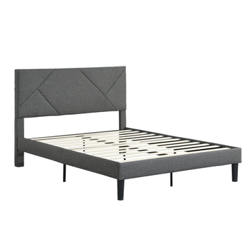 Full Size Upholstered Platform Bed Frame with Headboard;  No Box Spring Needed; Gray