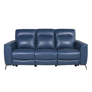 Leather Reclining Sofa - Motion Furniture Look without Compromise - Dual-Power, Ocean Blue Top-Grain Leather