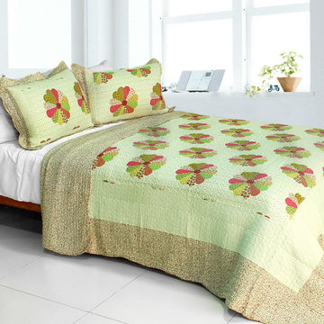 [Round Midnight] Cotton 3PC Vermicelli-Quilted Patchwork Quilt Set (Full/Queen Size)