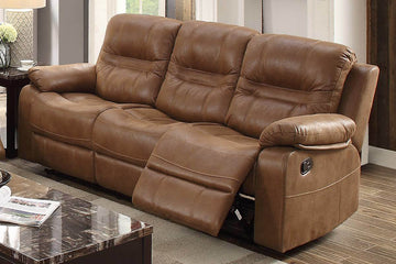 1pc Motion Sofa Only Dark Brown Color Breathable Leatherette Leatherette 3-Seat Couch Plush Armrest Cushion