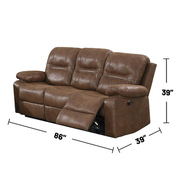 Brown Breathable Leatherette Manual Motion Sofa with Metal Reclining Mechanism and Pine Frame