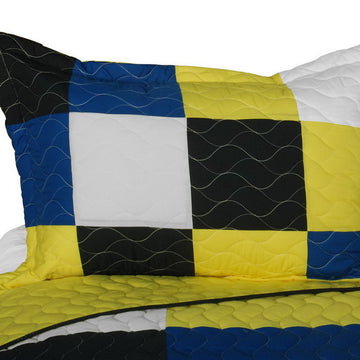 [Little Smile] Vermicelli-Quilted Patchwork Geometric Quilt Set Full/Queen