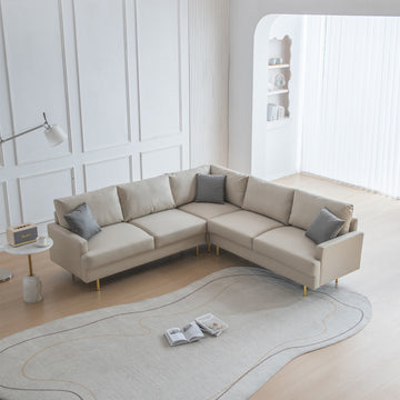 Olympia Bay L-Shaped Corner Sectional Technical Leather Sofa With Pillows; Beige