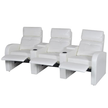 Olympia Bay 3-Seater Home Theater Recliner Sofa White Faux Leather