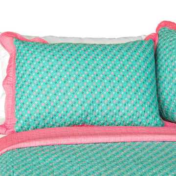 [Geek In The Pink] Cotton 3PC Vermicelli-Quilted Striped Printed Quilt Set (Full/Queen Size)