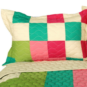 [Moments] 3PC Vermicelli - Quilted Patchwork Quilt Set (Full/Queen Size)