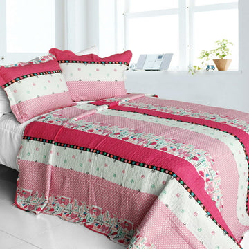 [Fearless] Cotton 3PC Vermicelli-Quilted Striped Printed Quilt Set (Full/Queen Size)