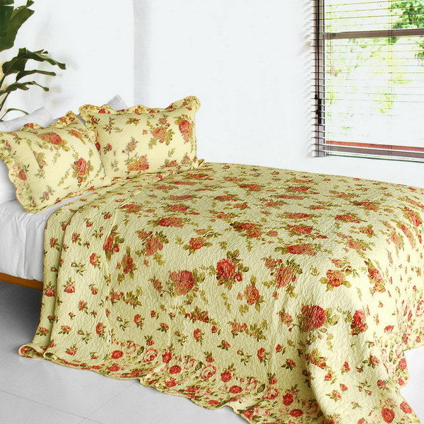 [Beauty of Light] 3PC Cotton Vermicelli-Quilted Printed Quilt Set (Full/Queen Size)